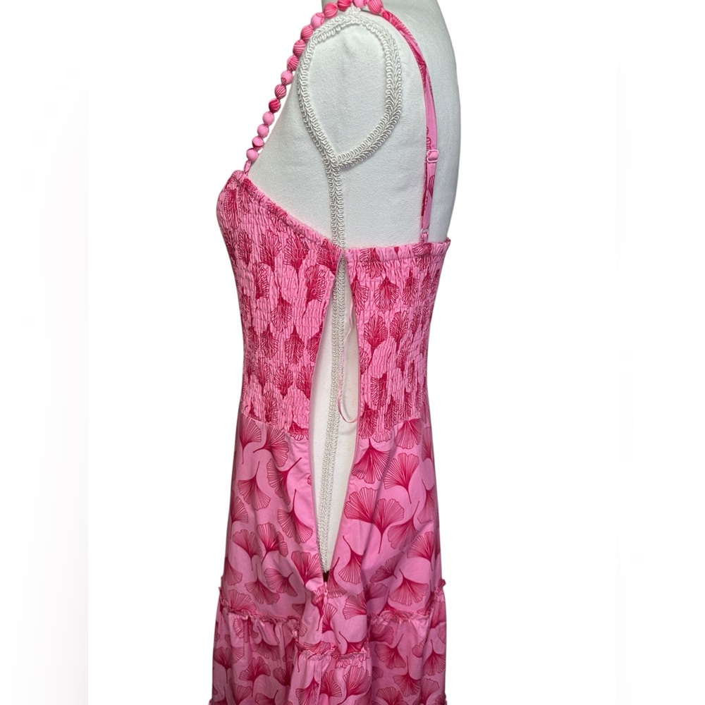 Pink Floral Midi Dress with Smocked Bodice - Picture 7 of 16